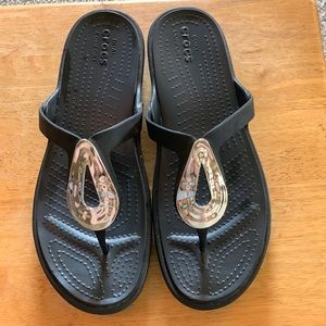 Crocs Flip Flops with Silver Embellishment Size 11